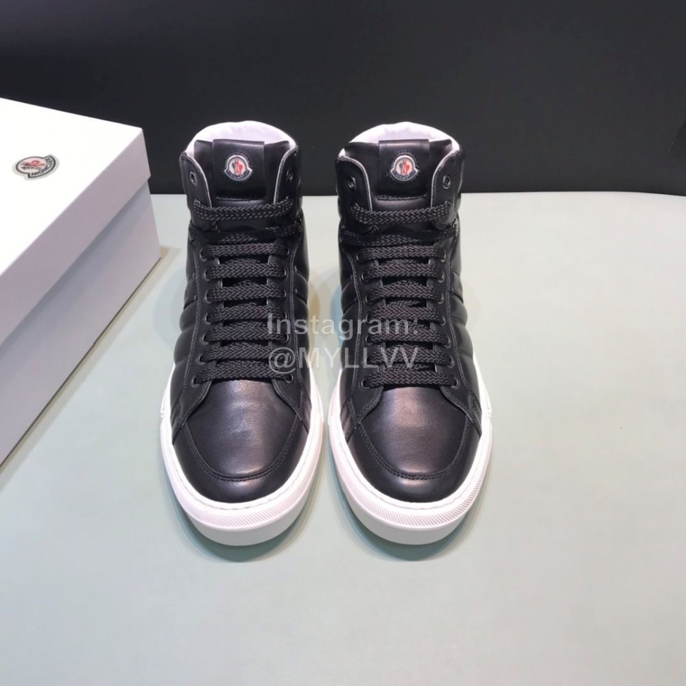 Moncler Autumn Winter Leather High Top Sneakers For Men Black