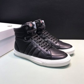 Moncler Autumn Winter Leather High Top Sneakers For Men Black