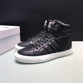 Moncler Autumn Winter Leather High Top Sneakers For Men Black