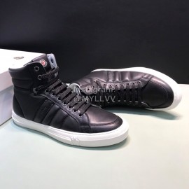 Moncler Autumn Winter Leather High Top Sneakers For Men Black