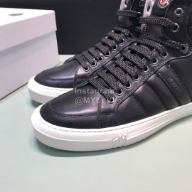 Moncler Autumn Winter Leather High Top Sneakers For Men Black