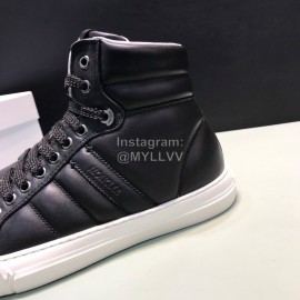 Moncler Autumn Winter Leather High Top Sneakers For Men Black