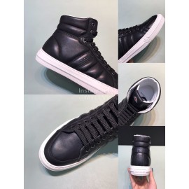 Moncler Autumn Winter Leather High Top Sneakers For Men Black