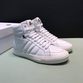Moncler Autumn Winter Leather High Top Sneakers For Men White