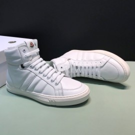 Moncler Autumn Winter Leather High Top Sneakers For Men White