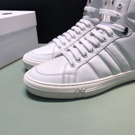 Moncler Autumn Winter Leather High Top Sneakers For Men White