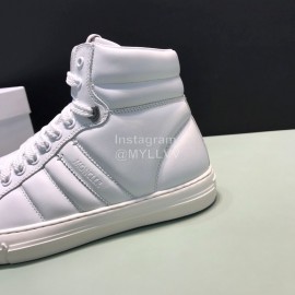 Moncler Autumn Winter Leather High Top Sneakers For Men White