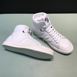 Moncler Autumn Winter Leather High Top Sneakers For Men White