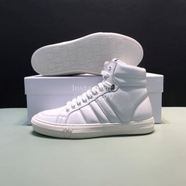 Moncler Autumn Winter Leather High Top Sneakers For Men White