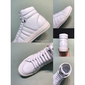 Moncler Autumn Winter Leather High Top Sneakers For Men White