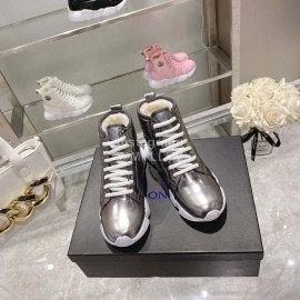 Moncler Fashion Waterproof Down Thick Bottom High Top Shoes Silver