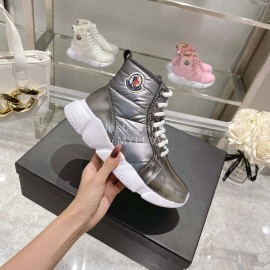 Moncler Fashion Waterproof Down Thick Bottom High Top Shoes Silver