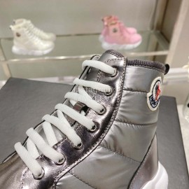 Moncler Fashion Waterproof Down Thick Bottom High Top Shoes Silver