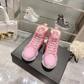 Moncler Fashion Waterproof Down Thick Bottom High Top Shoes Pink