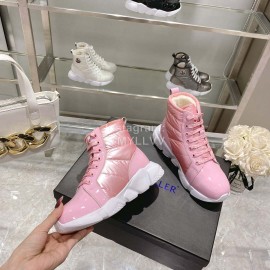 Moncler Fashion Waterproof Down Thick Bottom High Top Shoes Pink