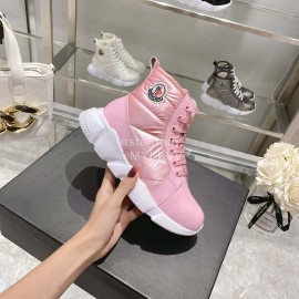 Moncler Fashion Waterproof Down Thick Bottom High Top Shoes Pink