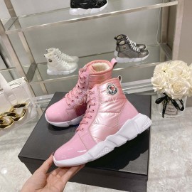 Moncler Fashion Waterproof Down Thick Bottom High Top Shoes Pink