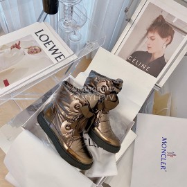 Moncler Fashion Waterproof Down Bow Boots Shoes For Women Brown
