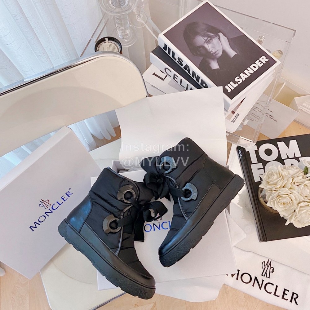 Moncler Fashion Waterproof Down Bow Boots Shoes For Women Black