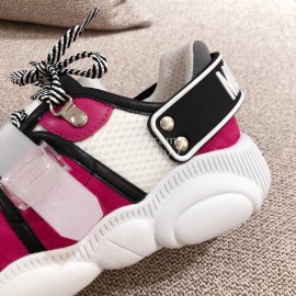 Moschino Color Matching Thick Soles Sneakers For Women Rose Red