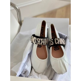 Moschino Spring Leather Ballet Shoes For Women White
