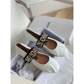 Moschino Spring Leather Ballet Shoes For Women White