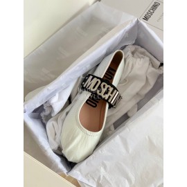 Moschino Spring Leather Ballet Shoes For Women White