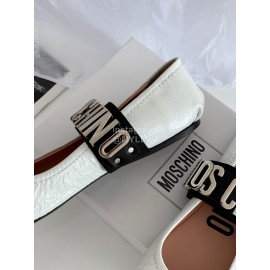 Moschino Spring Leather Ballet Shoes For Women White