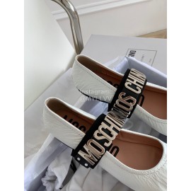 Moschino Spring Leather Ballet Shoes For Women White