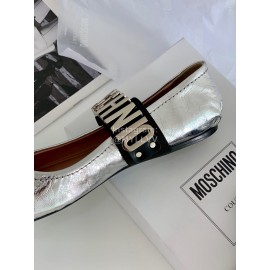 Moschino Spring Leather Ballet Shoes For Women Silver