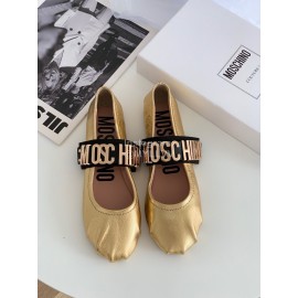 Moschino Spring Leather Ballet Shoes For Women Gold