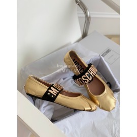 Moschino Spring Leather Ballet Shoes For Women Gold