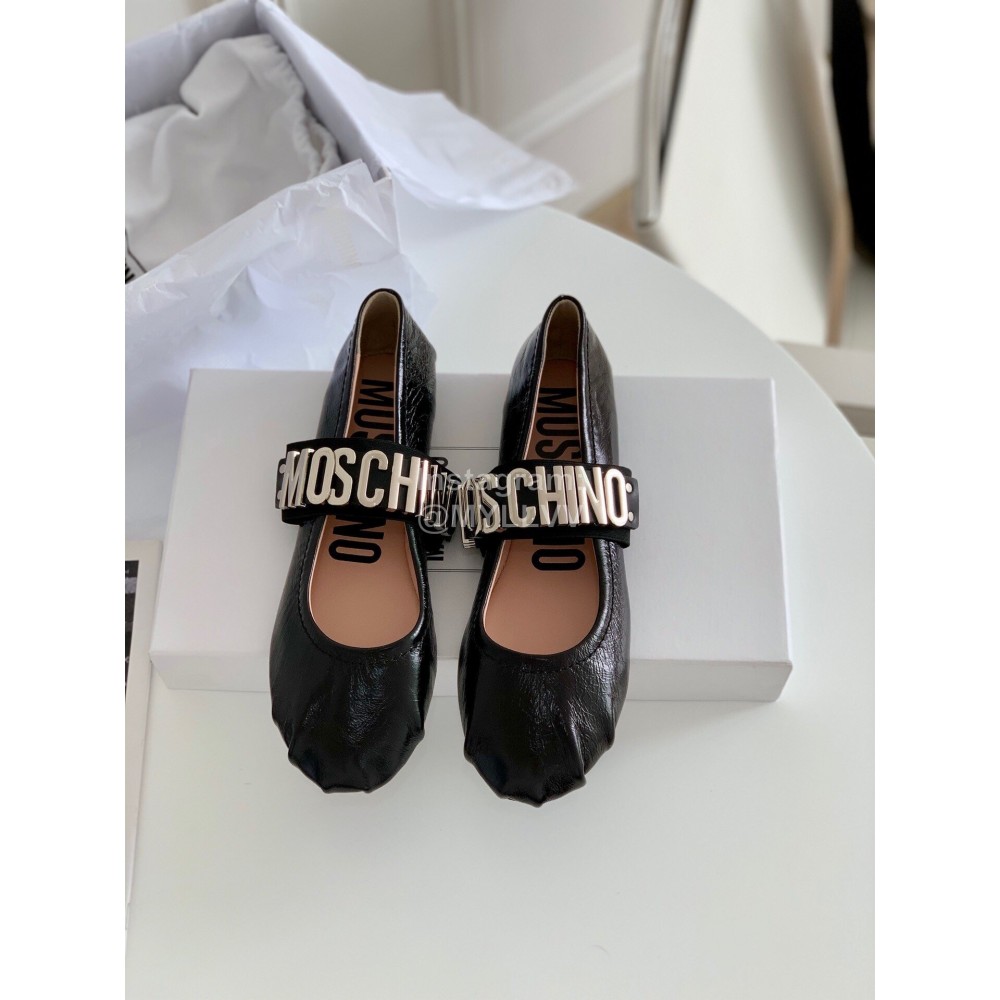 Moschino Spring Leather Ballet Shoes For Women Black