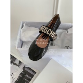 Moschino Spring Leather Ballet Shoes For Women Black
