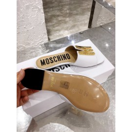 Moschino Spring Summer Gold Letter Sheepskin Slippers For Women White