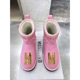 Moschino Winter Gold Letter Warm Wool Boots For Women Pink