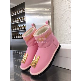 Moschino Winter Gold Letter Warm Wool Boots For Women Pink
