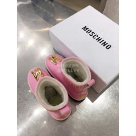 Moschino Winter Gold Letter Warm Wool Boots For Women Pink