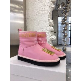 Moschino Winter Gold Letter Warm Wool Boots For Women Pink