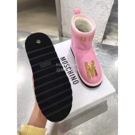 Moschino Winter Gold Letter Warm Wool Boots For Women Pink