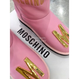 Moschino Winter Gold Letter Warm Wool Boots For Women Pink