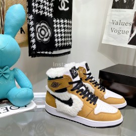 Air Jordan 1 Midlight Bone Wool High Top Sneakers For Women Brown