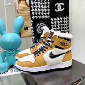 Air Jordan 1 Midlight Bone Wool High Top Sneakers For Women Brown