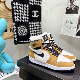 Air Jordan 1 Midlight Bone Wool High Top Sneakers For Women Brown