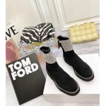 Nina Zarqua Fashion Diamond Velvet Short Boots For Women Black