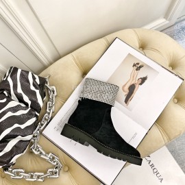 Nina Zarqua Fashion Diamond Velvet Short Boots For Women Black