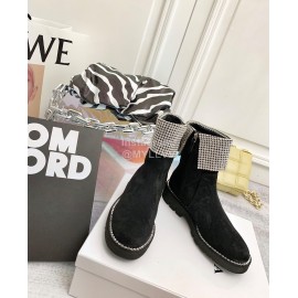 Nina Zarqua Fashion Diamond Velvet Short Boots For Women Black