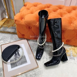 Nina Zarqua Fashion Pearl Chain High Heeled Boots For Women Black