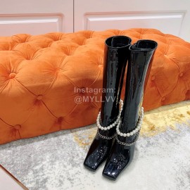 Nina Zarqua Fashion Pearl Chain High Heeled Boots For Women Black