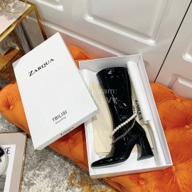 Nina Zarqua Fashion Pearl Chain High Heeled Boots For Women Black